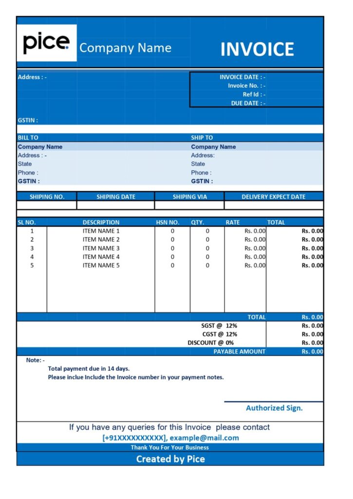 GST Export Invoice Format