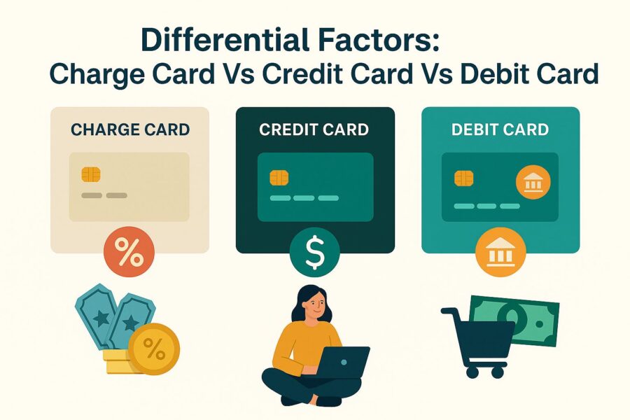 Differential factors between charge card, credit card, and debit card