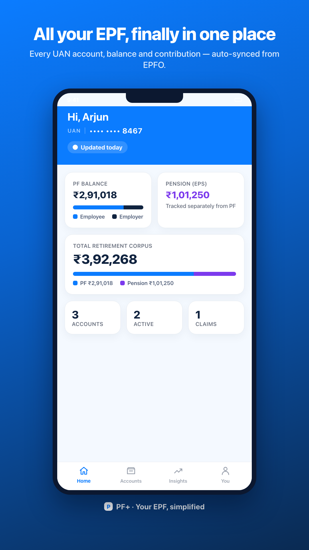 PF+ home — all your EPF in one place